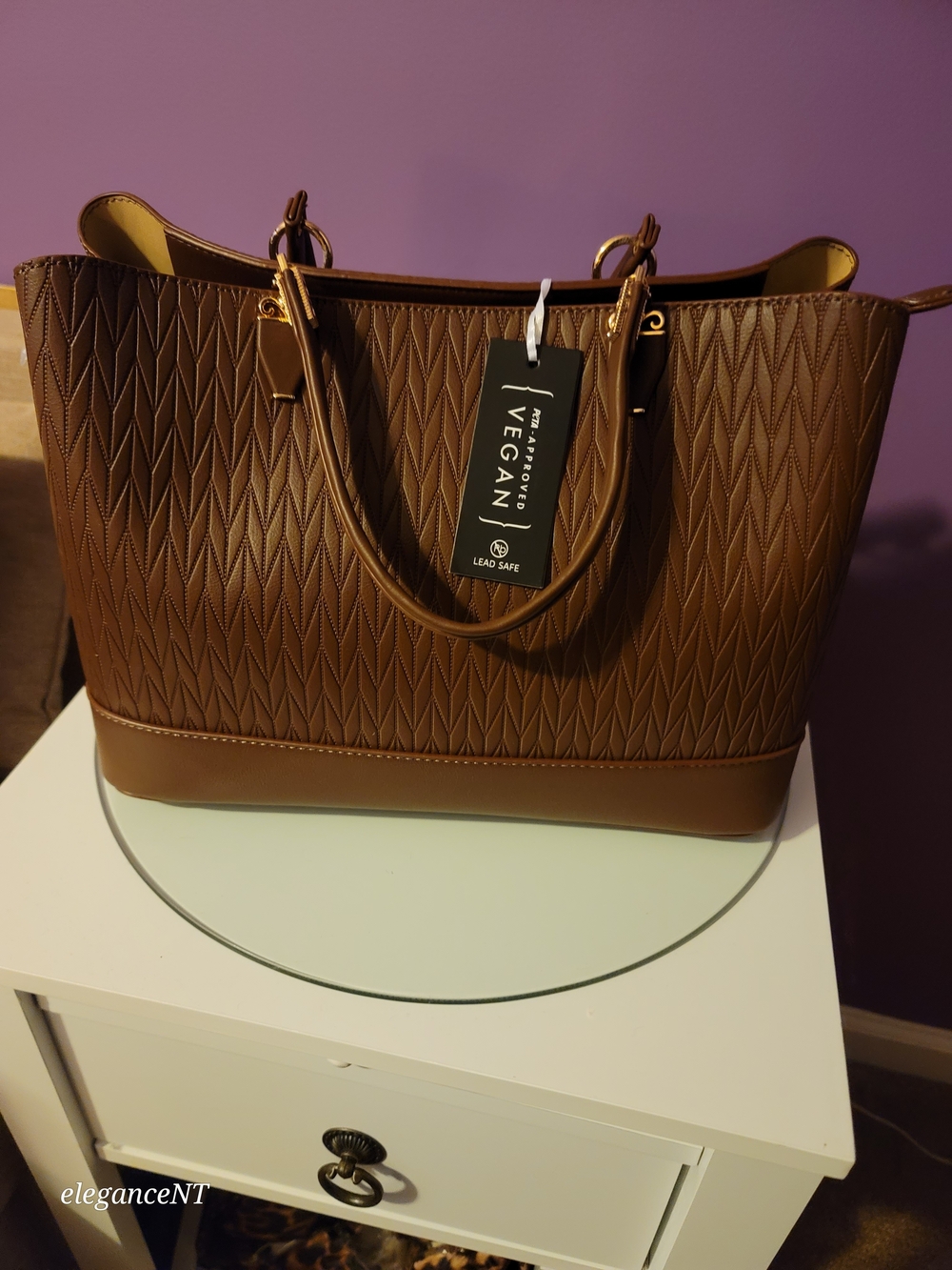La Terre PETA-Approved Vegan Brown Quilted Tote Bag NWT - Picture 12 of 16